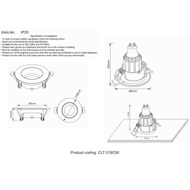 Светильник встраиваемый Crystal Lux CLT 019C90 BL