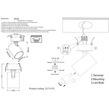 Светильник встраиваемый Crystal Lux CLT 017C BL-BZ