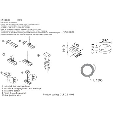 Подвесной комплект для шинопровода Crystal Lux CLT 0.210 03 WH