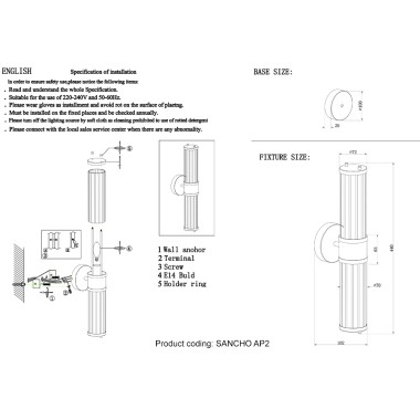 Бра Crystal Lux SANCHO AP2 BRASS