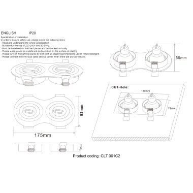 Светильник встраиваемый Crystal Lux CLT 001C2 BL