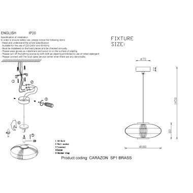 Светильник подвесной Crystal Lux CARAZON  SP1 BRASS