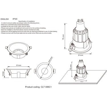 Светильник встраиваемый Crystal Lux CLT 006C1 WH